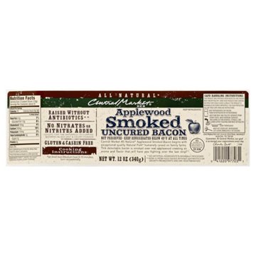 Central Market Natural Applewood Smoked Uncured Bacon , 12 oz