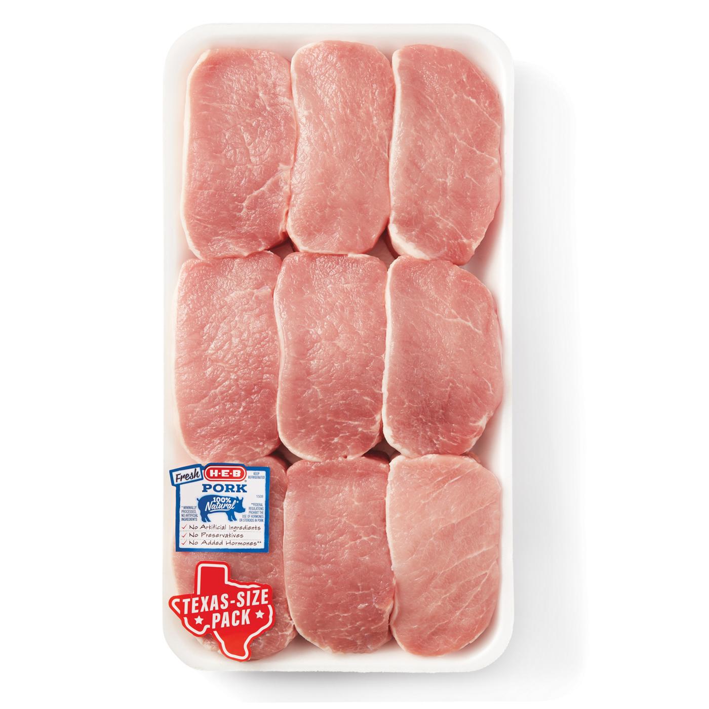 H-E-B Boneless Center Loin Pork Chops, Extra Thick Cut - Texas-Size Pack; image 1 of 2