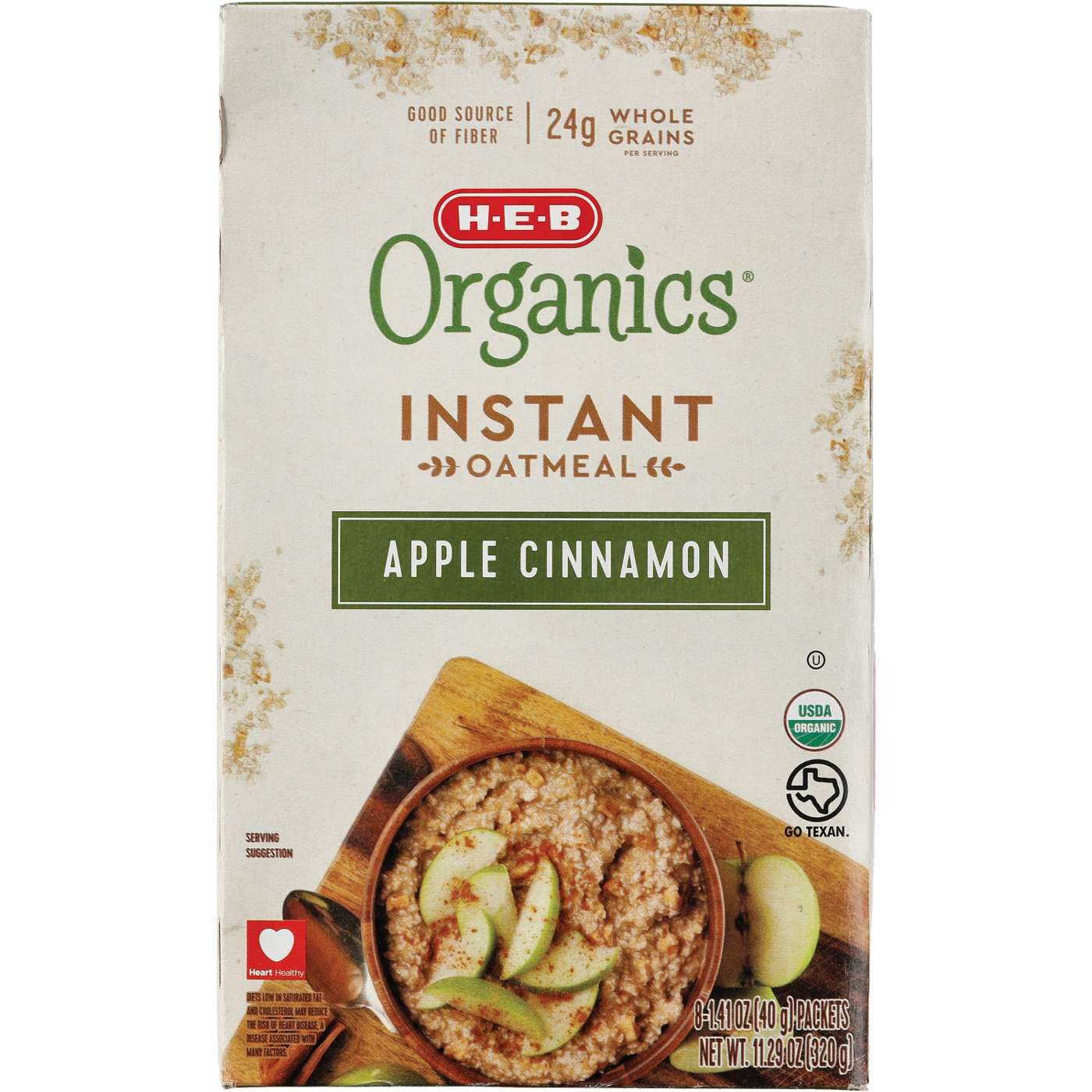 H-E-B Organics Instant Oatmeal - Apple Cinnamon; image 1 of 2