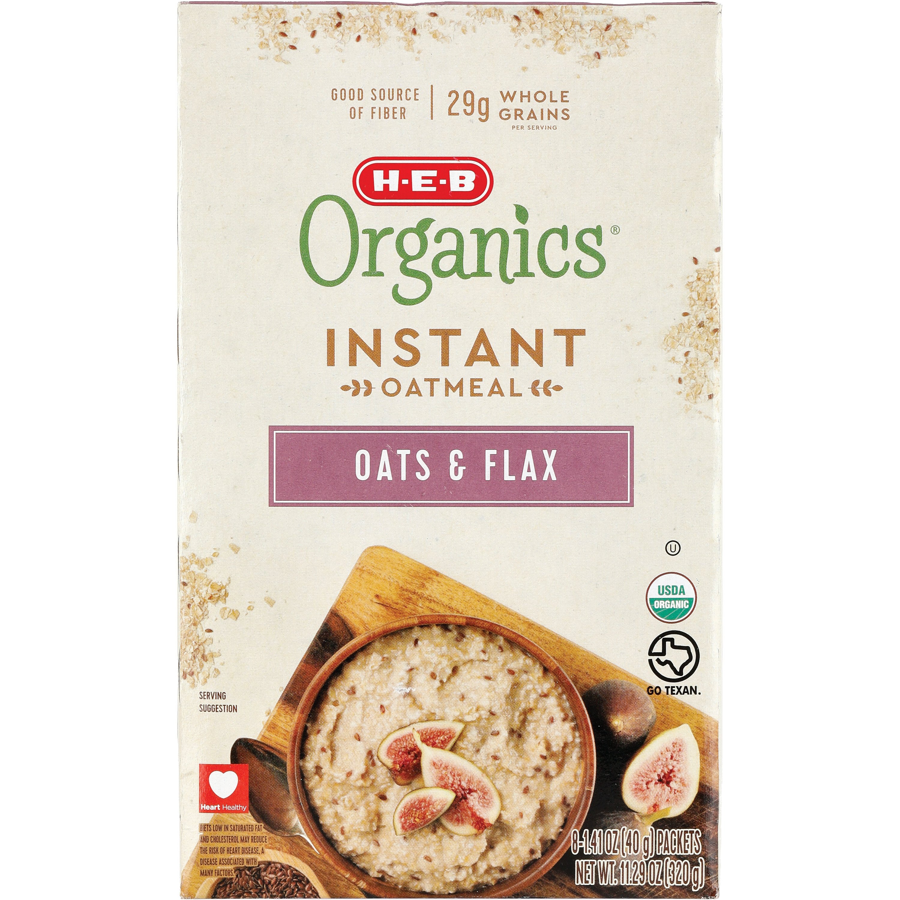 H-E-B Organics Oats & Flax Instant Oatmeal - Shop Oatmeal & Hot Cereal ...