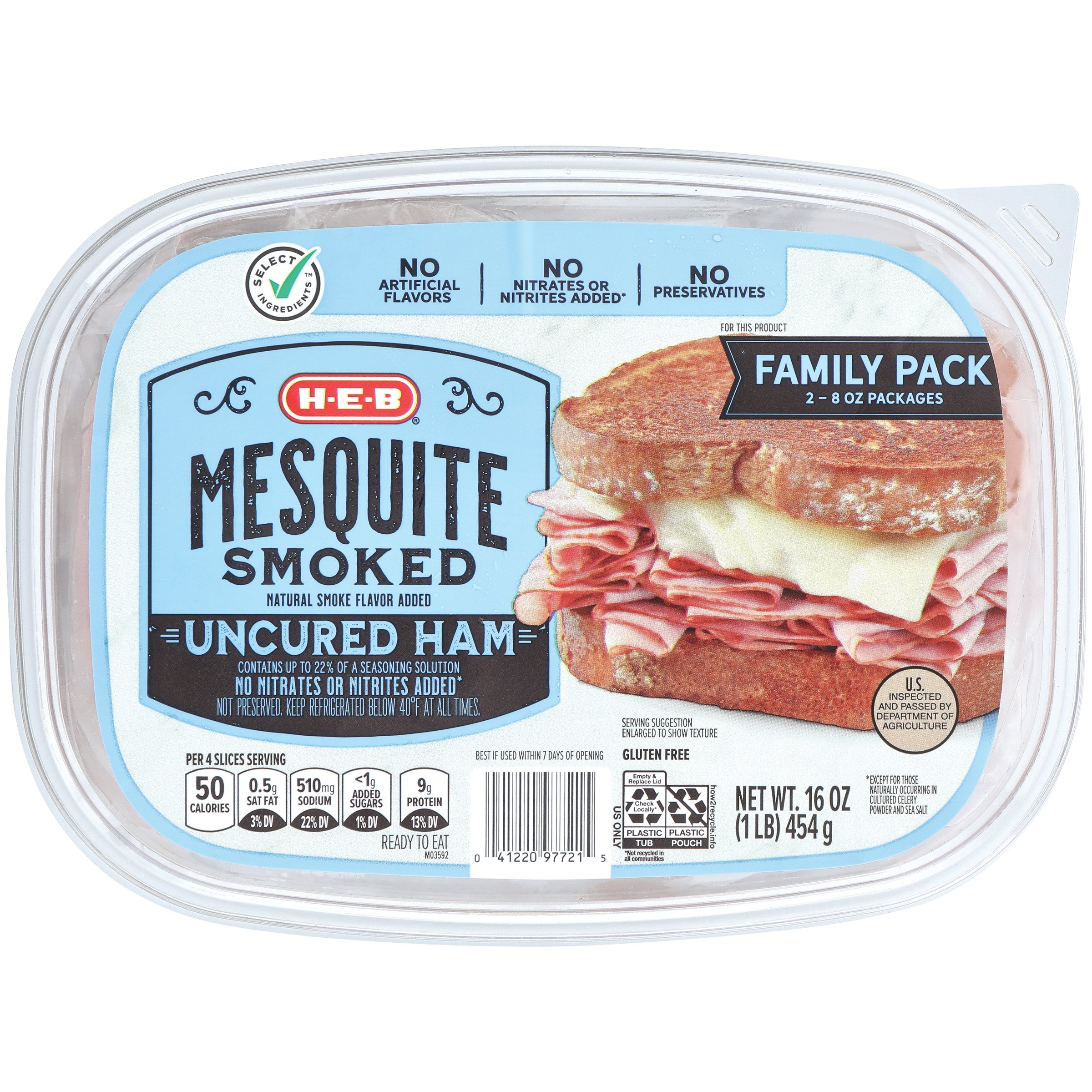 H-E-B Mesquite-Smoked Ham Lunch Meat - Family Pack, 16 oz