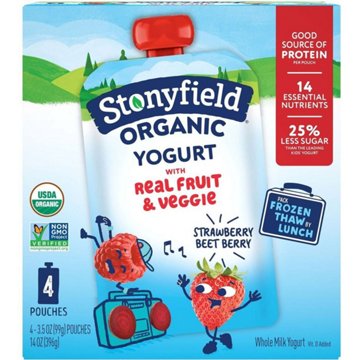 Stonyfield Organic Whole Milk Strawberry Beet Berry Yogurt Pouches, 4 ct