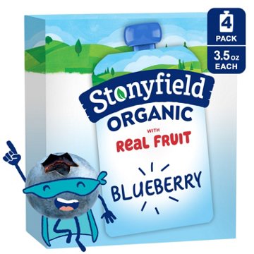 Stonyfield Organic Kids Low Fat Yogurt 4 pk Pouches - Blueberry