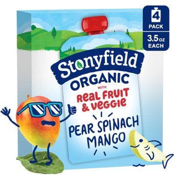 Stonyfield Organic Whole Milk Yogurt 4 pk Pouches - Pear Spinach Mango