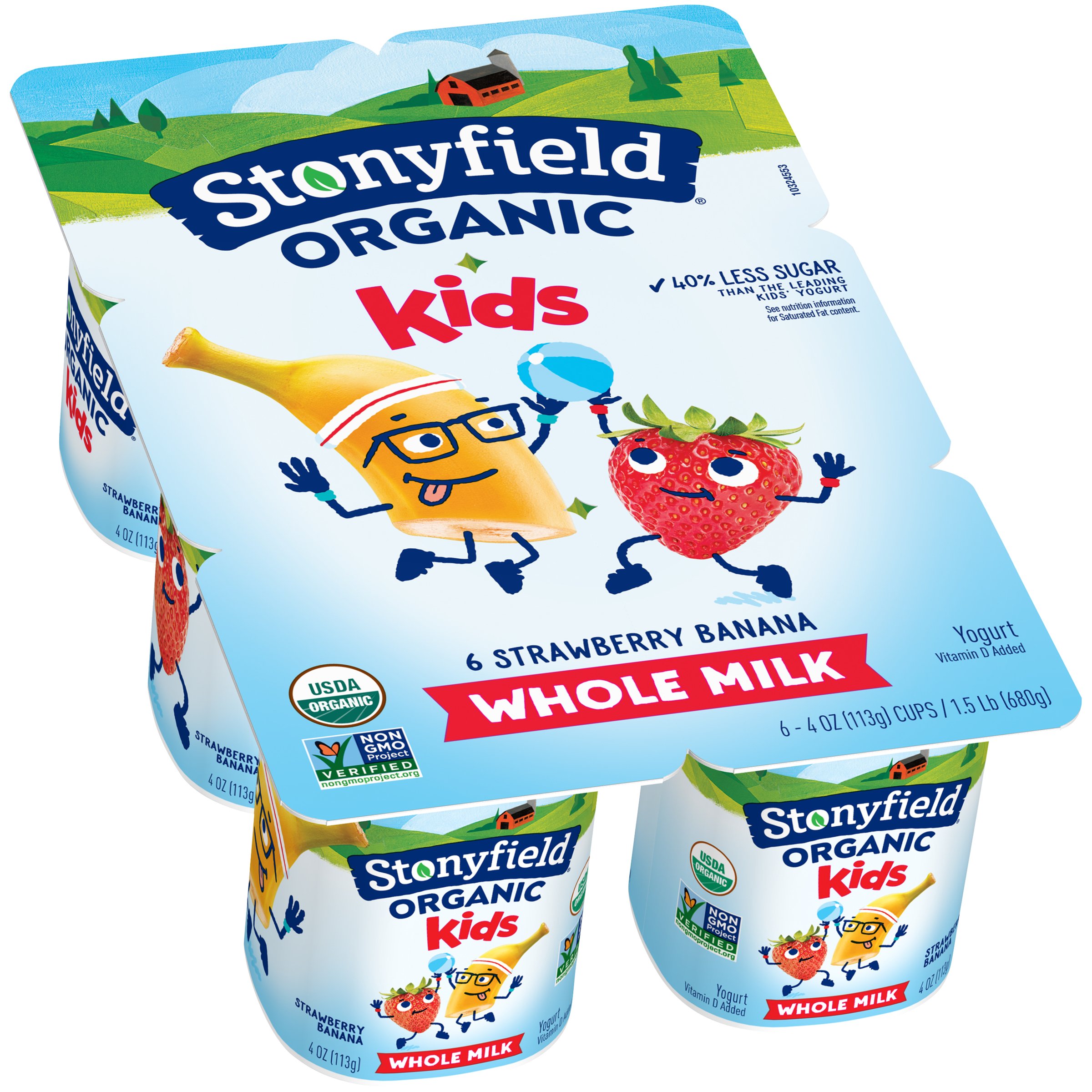 Stonyfield Organic Kids Whole Milk Yogurt Cups, Strawberry Banana, 6 Ct