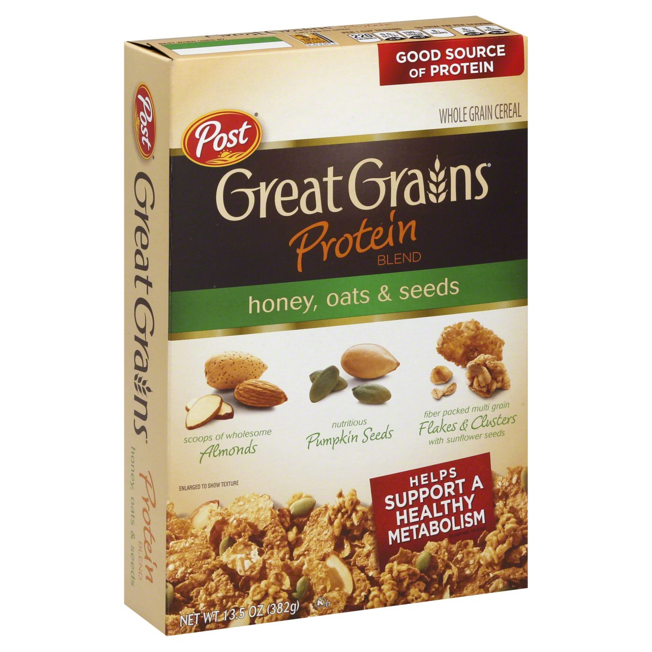 Post Great Grains Protein Blend Honey Oats and Seeds Whole Grain Cereal