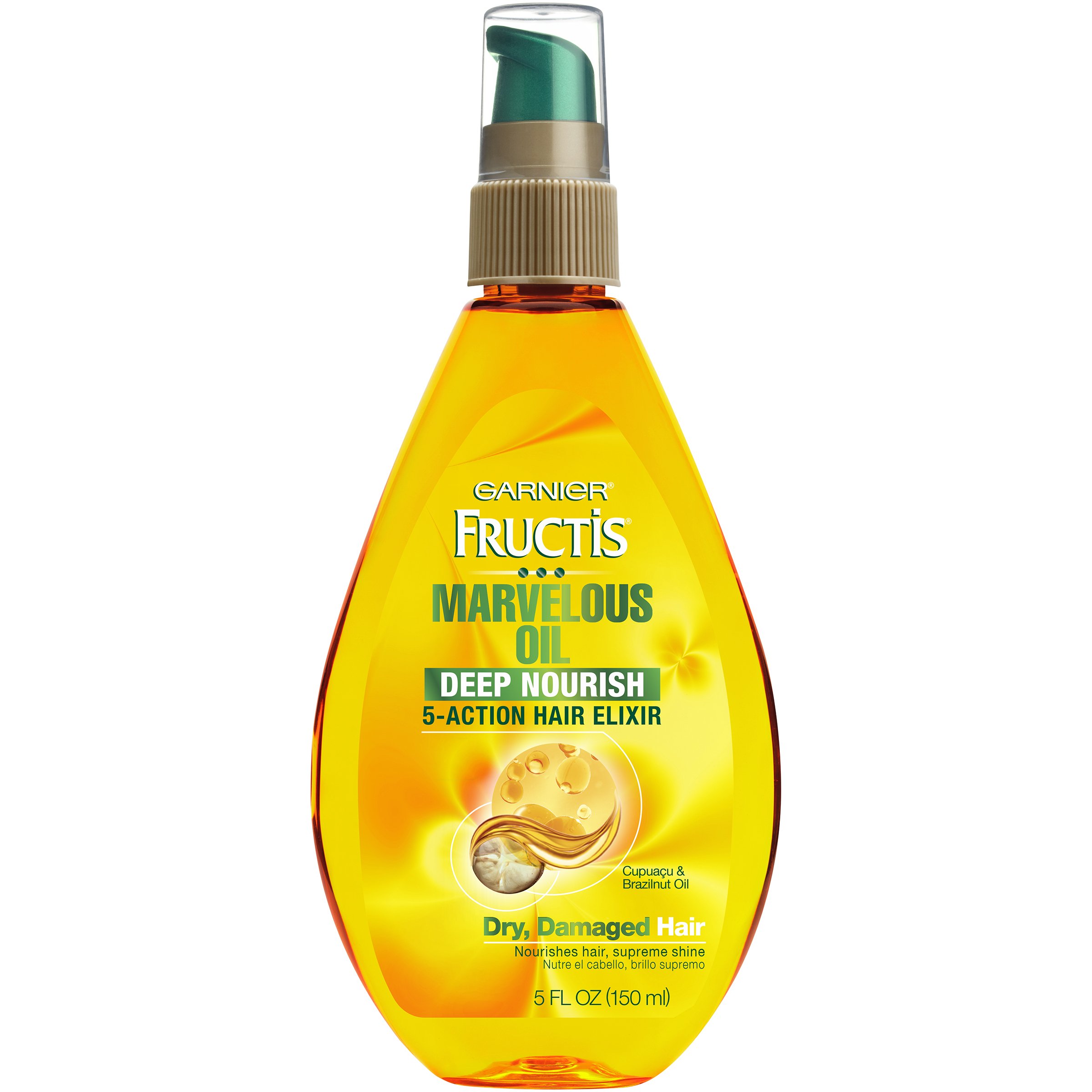 Garnier Cuidado de la piel y el cabello Fructis Marvelous Oil Color  Illuminate 5 Action Hair Elixir para cabello tratado con color, 5 onzas  líquidas