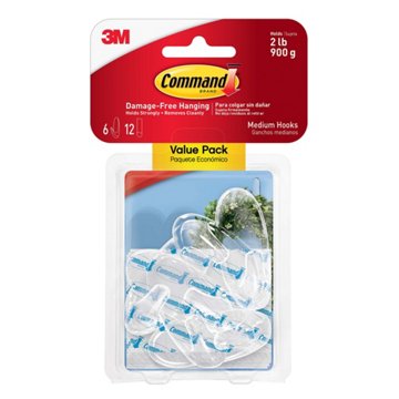 Command Medium Hooks - Clear, 6 pk