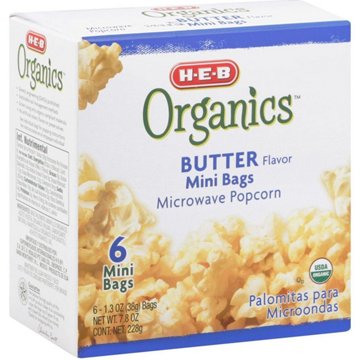 H-E-B Organics Butter Flavor Microwave Popcorn Mini Bags, 6 ct