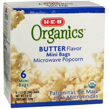 H-E-B Organics Butter Flavor Microwave Popcorn Mini Bags, 6 ct