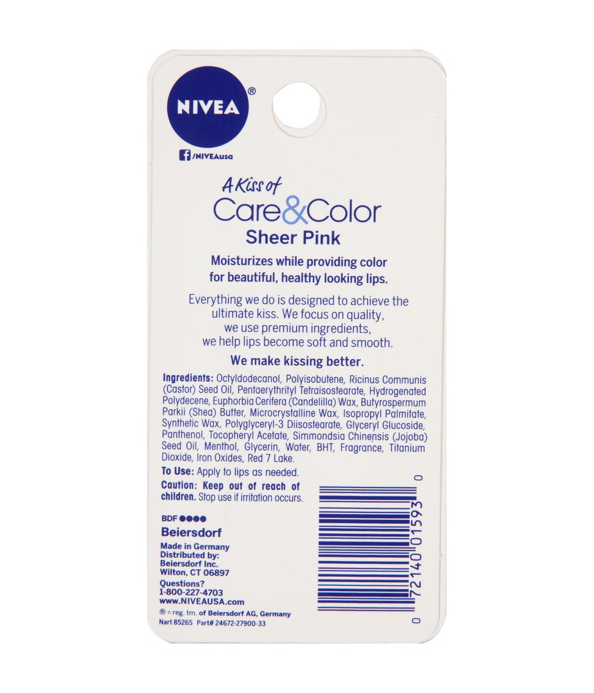 NIVEA Care & Color Sheer Pink Lip Care Carded Pack; image 2 of 2