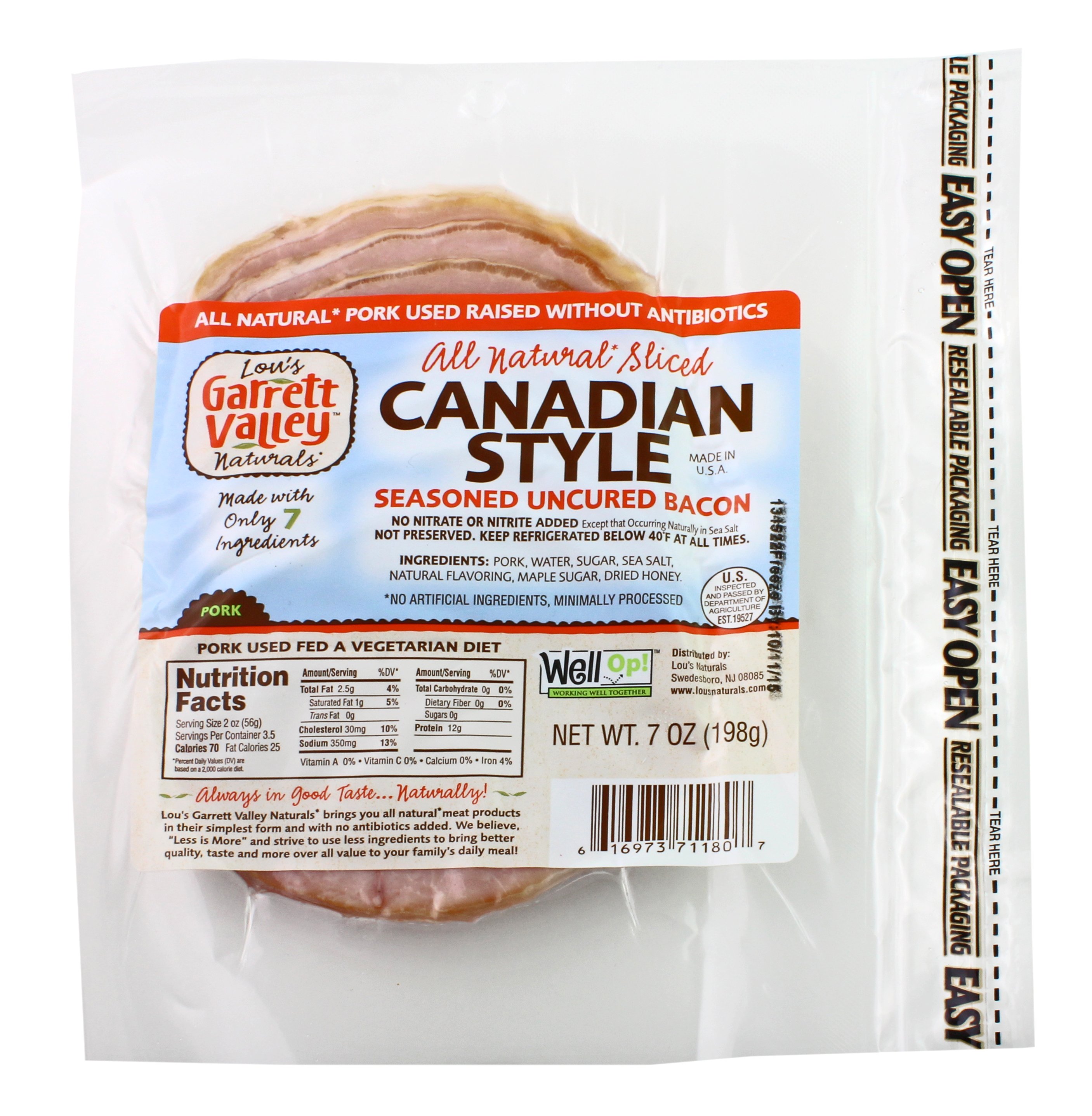 Wellshire Farms Lou's Garret Valley, Natural Uncured Canadian Bacon