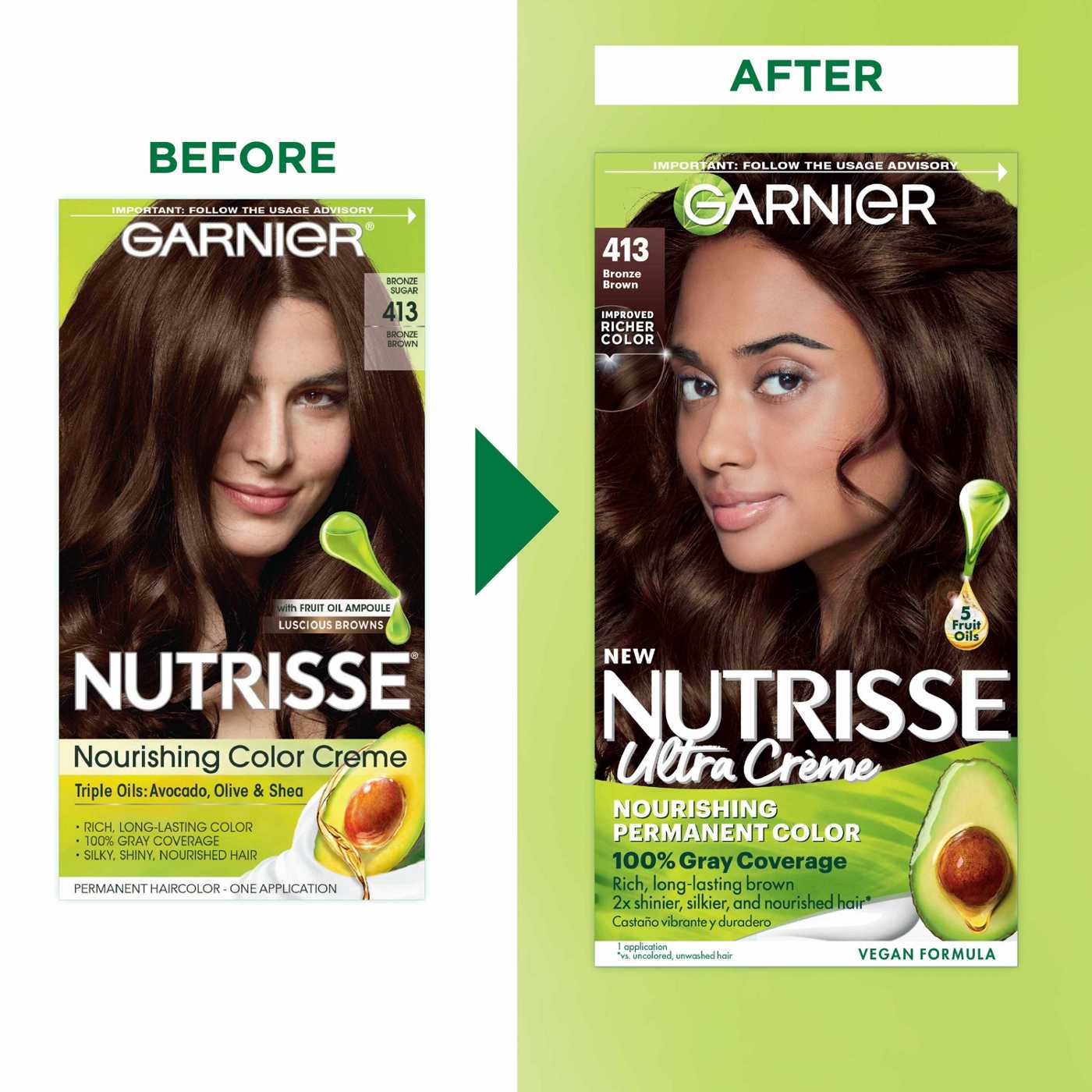 Garnier Nutrisse Nourishing Hair Color Creme - 413 Bronze Brown; image 2 of 10