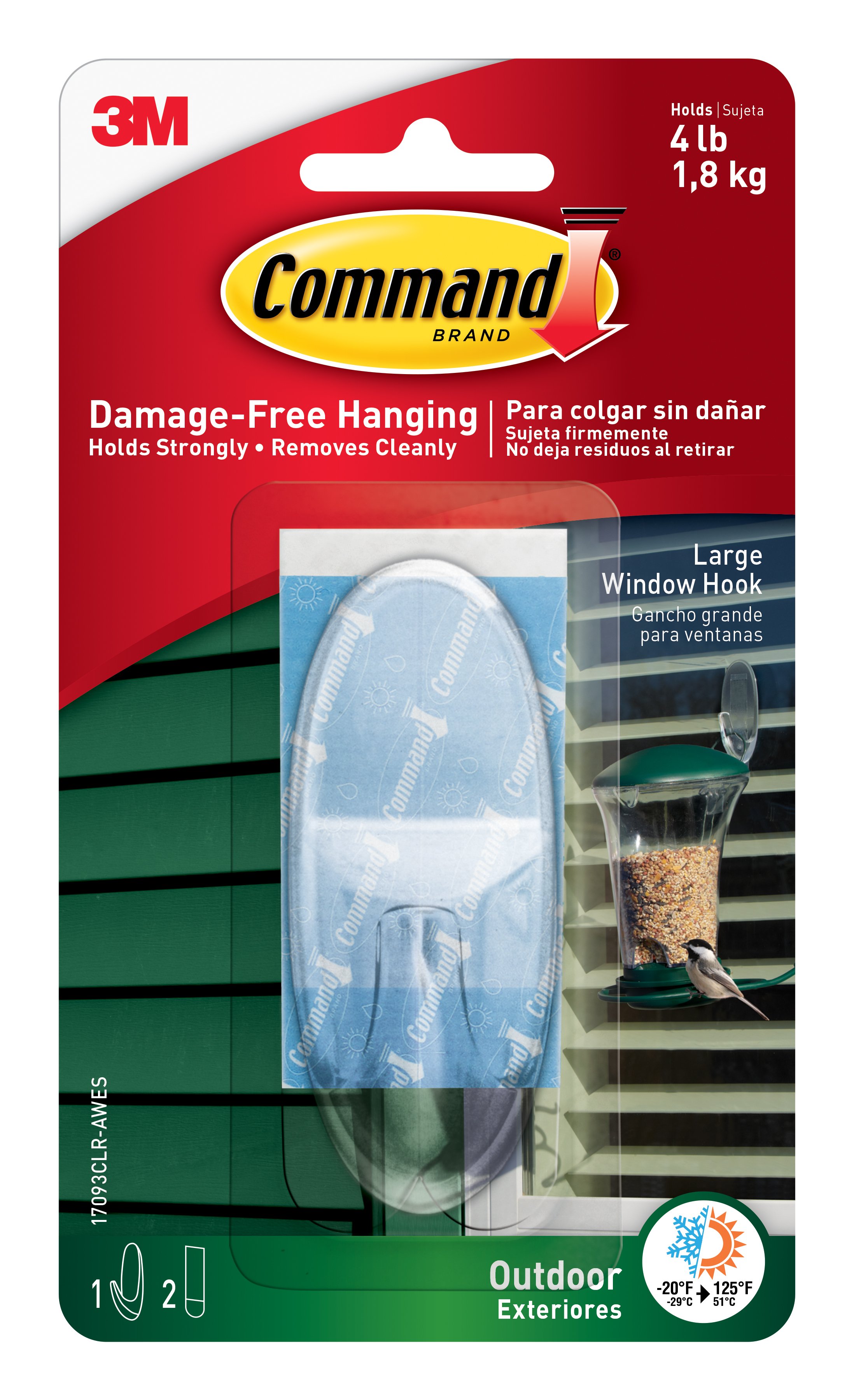 Command Clear Large Outdoor Window Hook