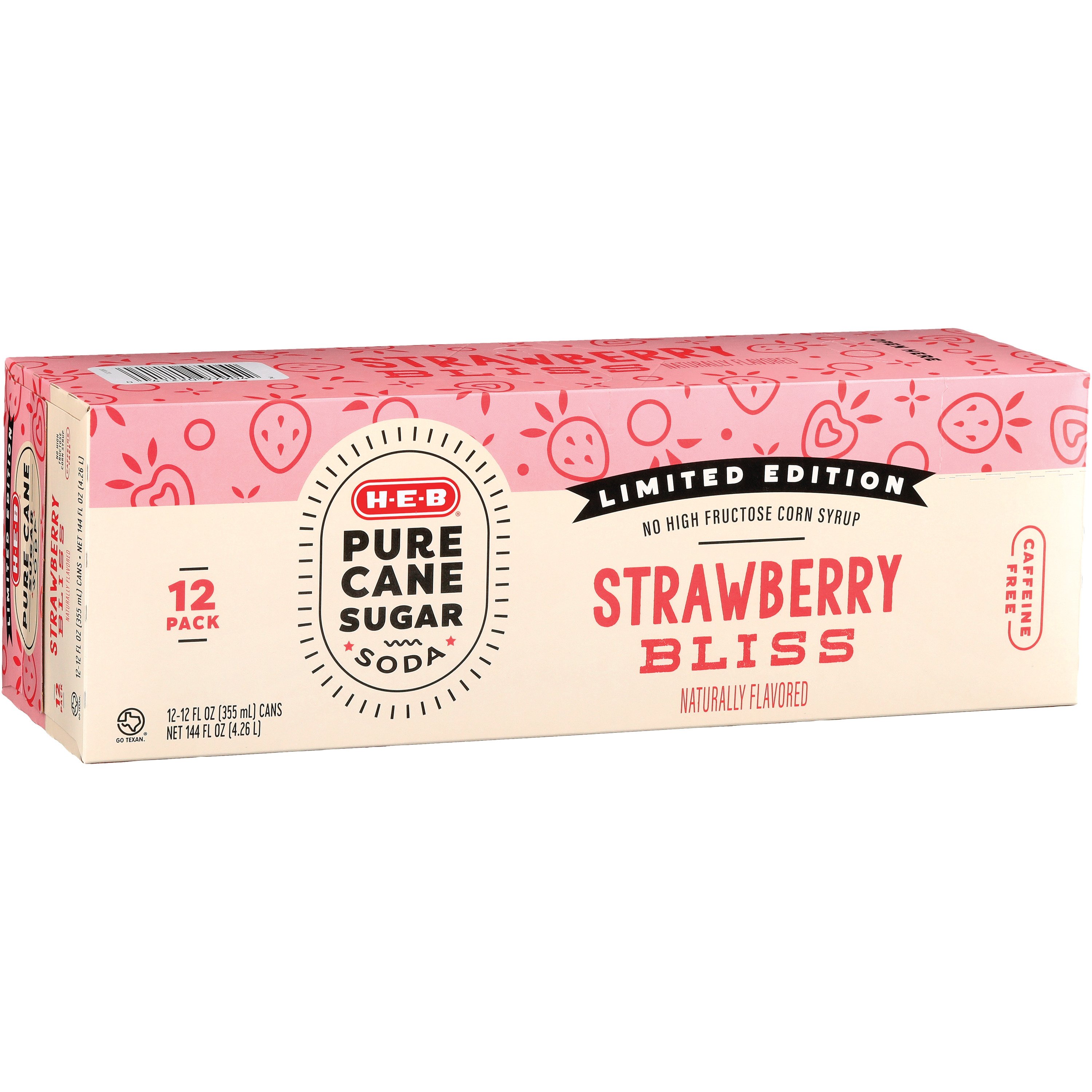 HEB Limited Edition Pure Cane Sugar Strawberry Bliss Soda 12 oz Cans