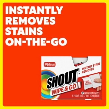 Shout Wipe & Go Instant Stain Remover Wipes, 12 ct