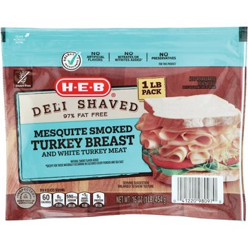 H-E-B Deli Shaved Mesquite-Smoked Turkey Lunch Meat, 16 oz