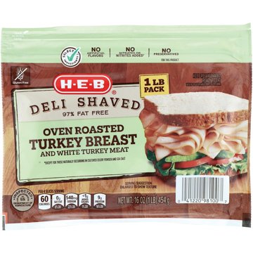 H-E-B Deli Shaved Oven-Roasted Turkey Lunch Meat, 16 oz