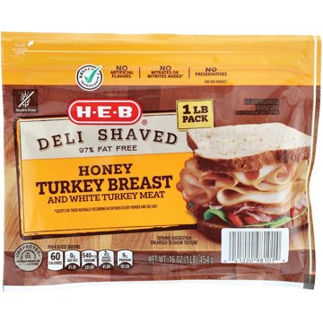H-E-B Deli Shaved Honey Turkey Lunch Meat, 16 oz