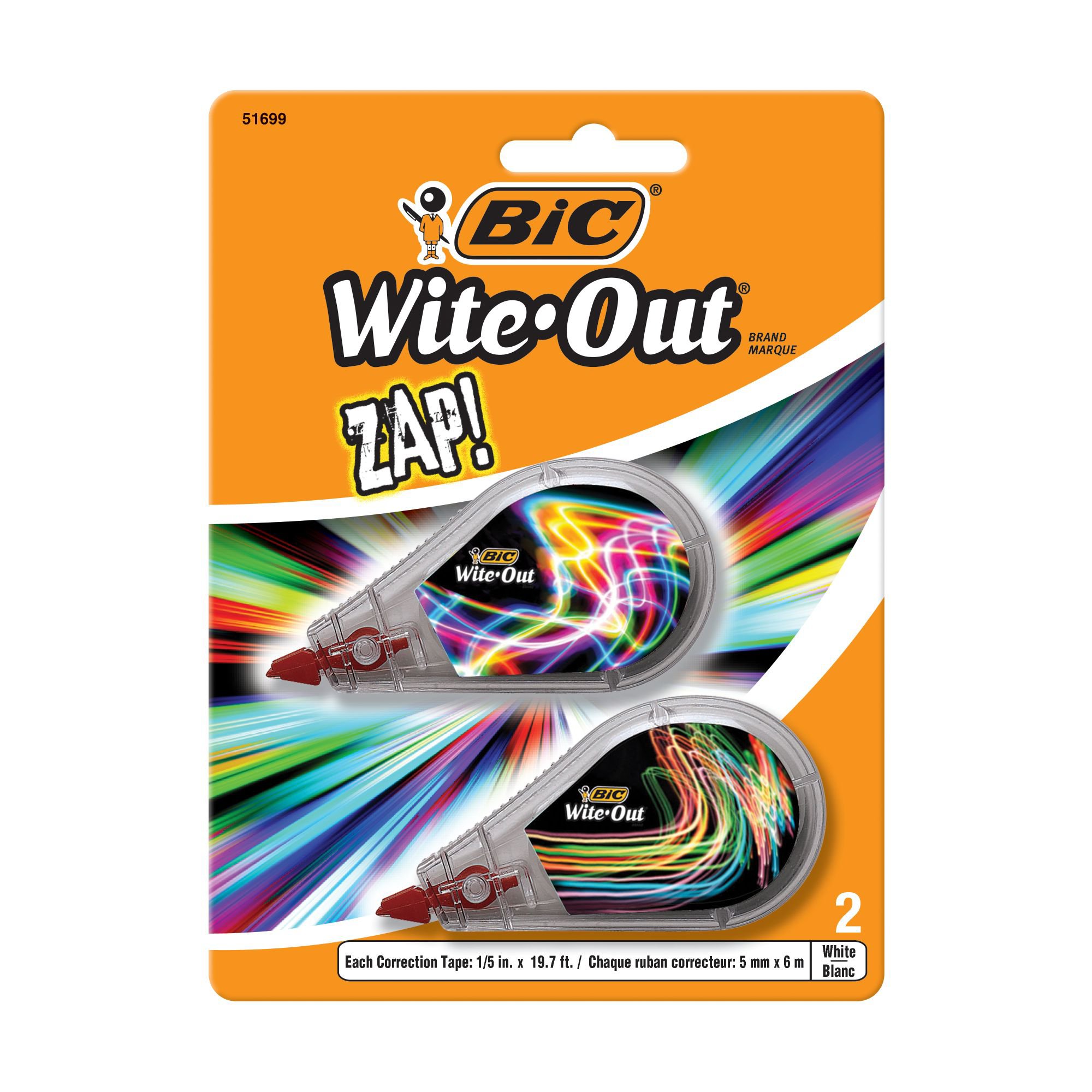 BIC WiteOut Brand Zap! Correction Tape, White Shop Erasers & ink