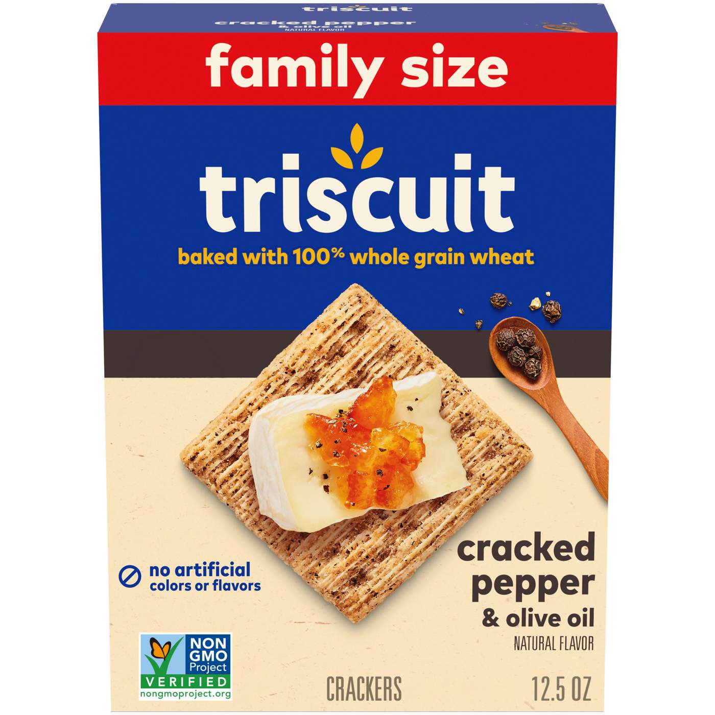 Triscuit Cracked Pepper & Olive Oil Whole Grain Wheat Crackers; image 1 of 7