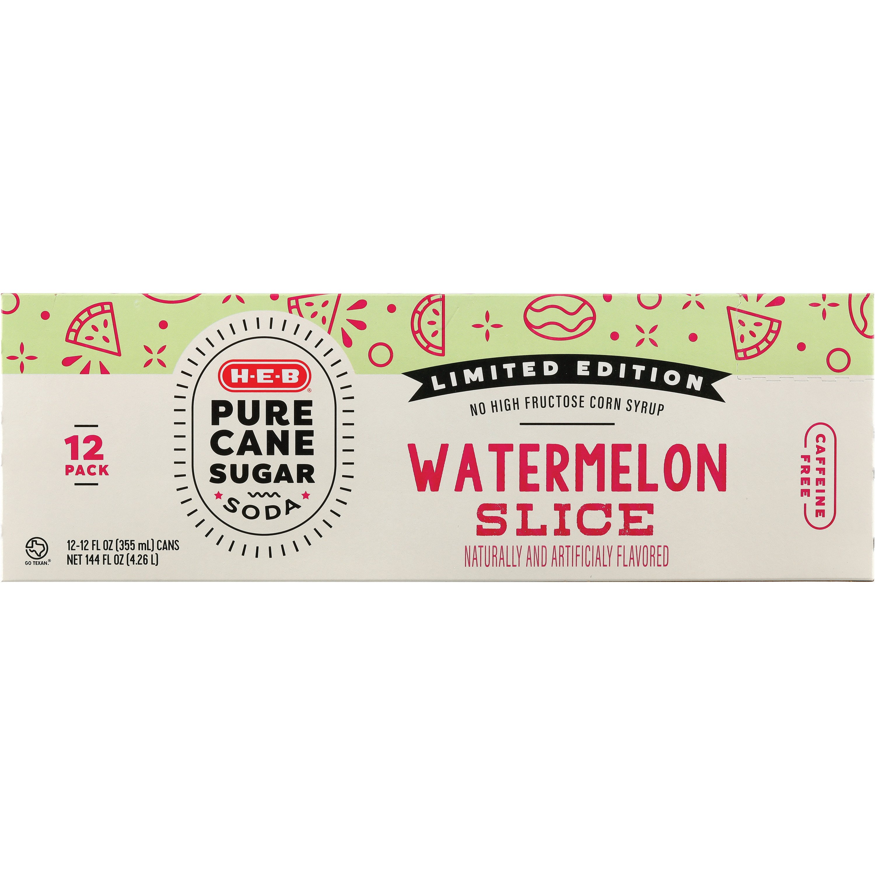 H-E-B Pure Cane Sugar Watermelon Slice Soda 12 pk Cans, 12 oz