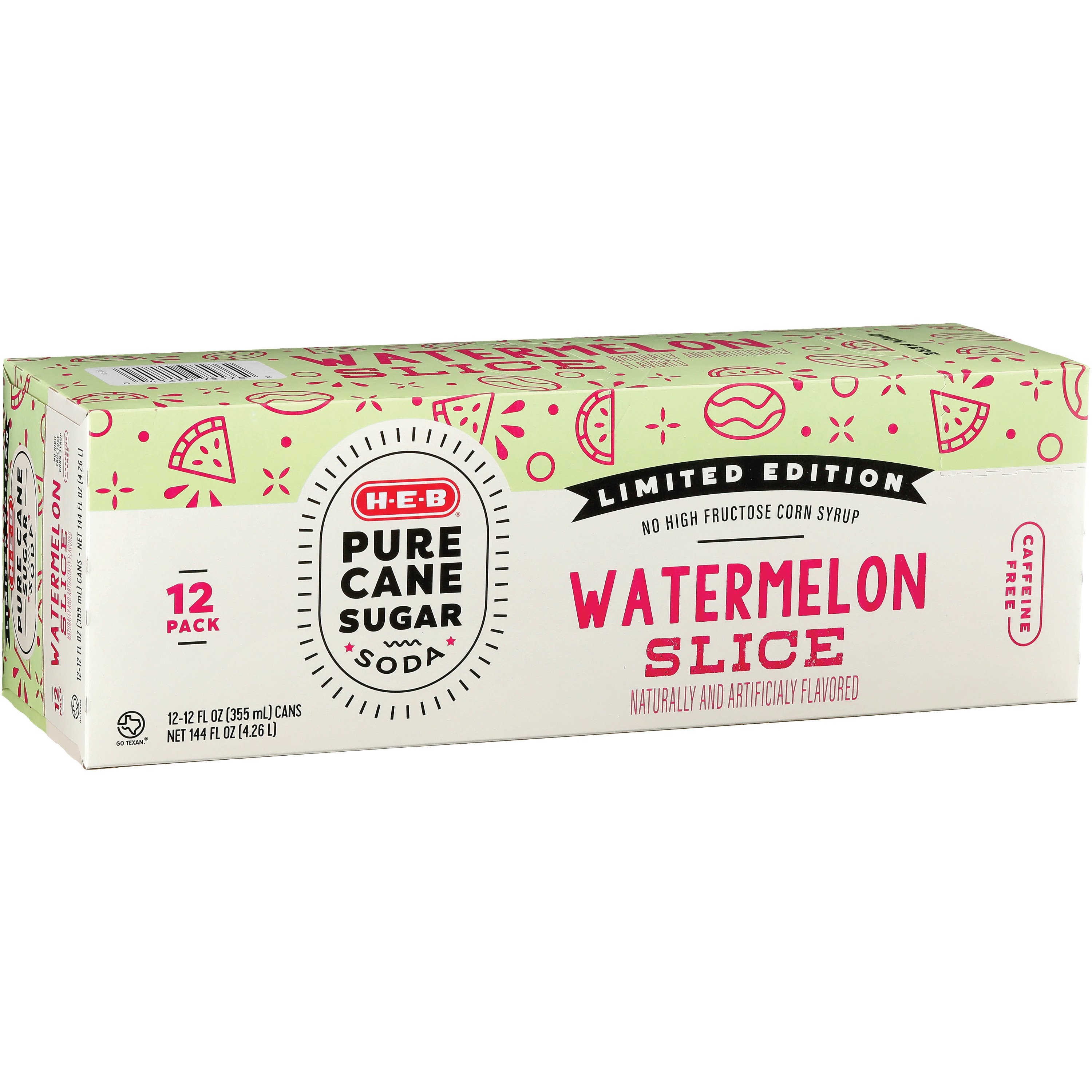 H-E-B Pure Cane Sugar Watermelon Slice Soda 12 Pk Cans - Shop Soda At H-E-B