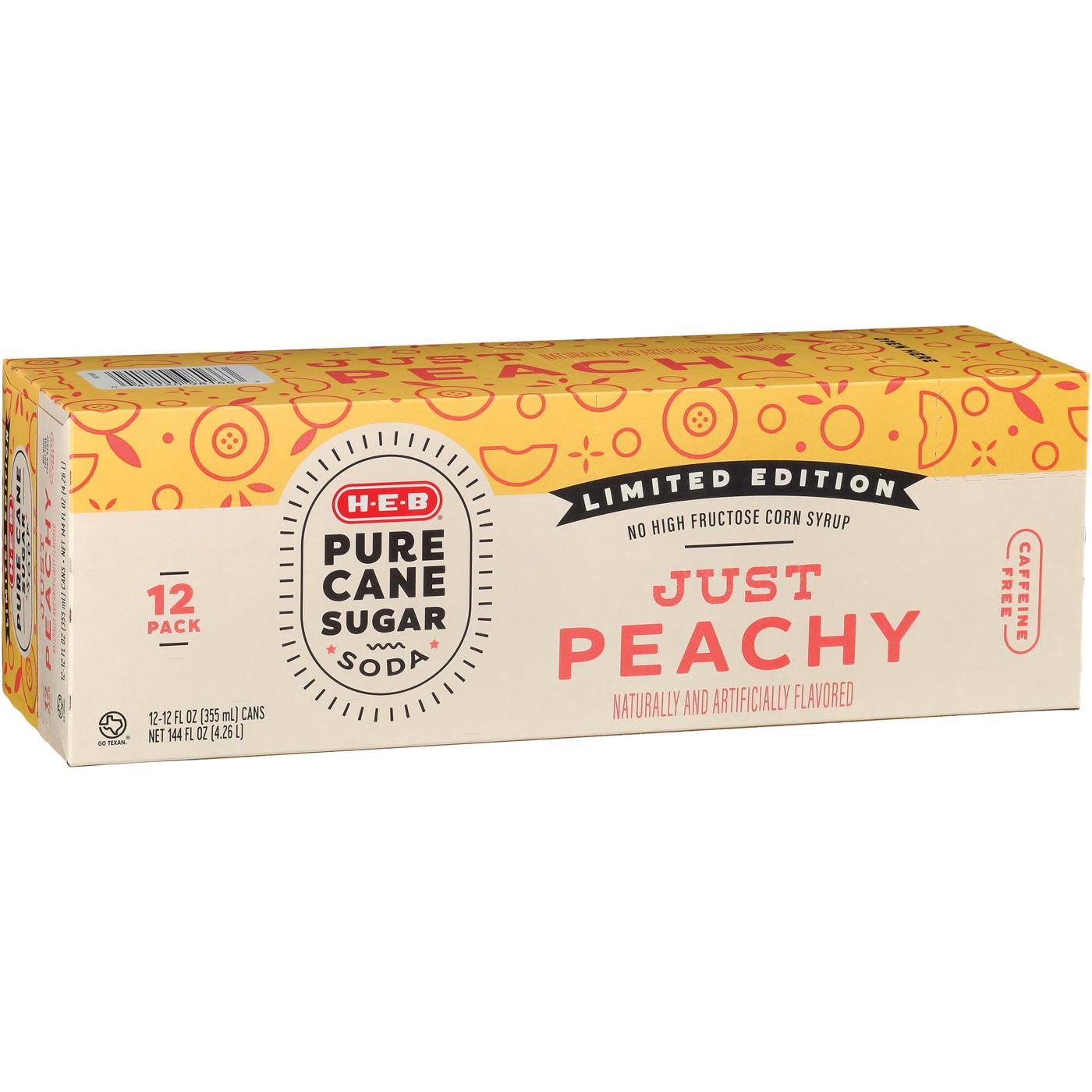 H-E-B Just Peachy Soda 12 pk Cans - Pure Cane Sugar; image 2 of 2