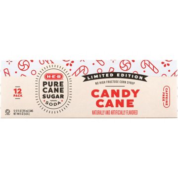 H-E-B Pure Cane Sugar Candy Cane Soda 12 pk Cans
