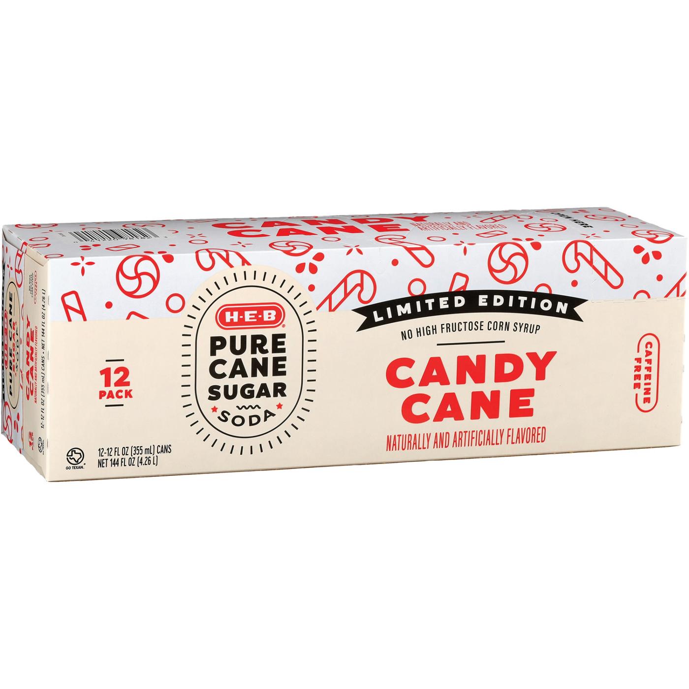 H-E-B Candy Cane Soda 12 pk Cans - Pure Cane Sugar; image 2 of 2