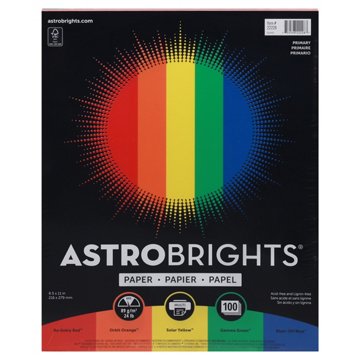 AstroBrights 5 Color Assortment Letter Size Paper - Primary Colors, 100 ct