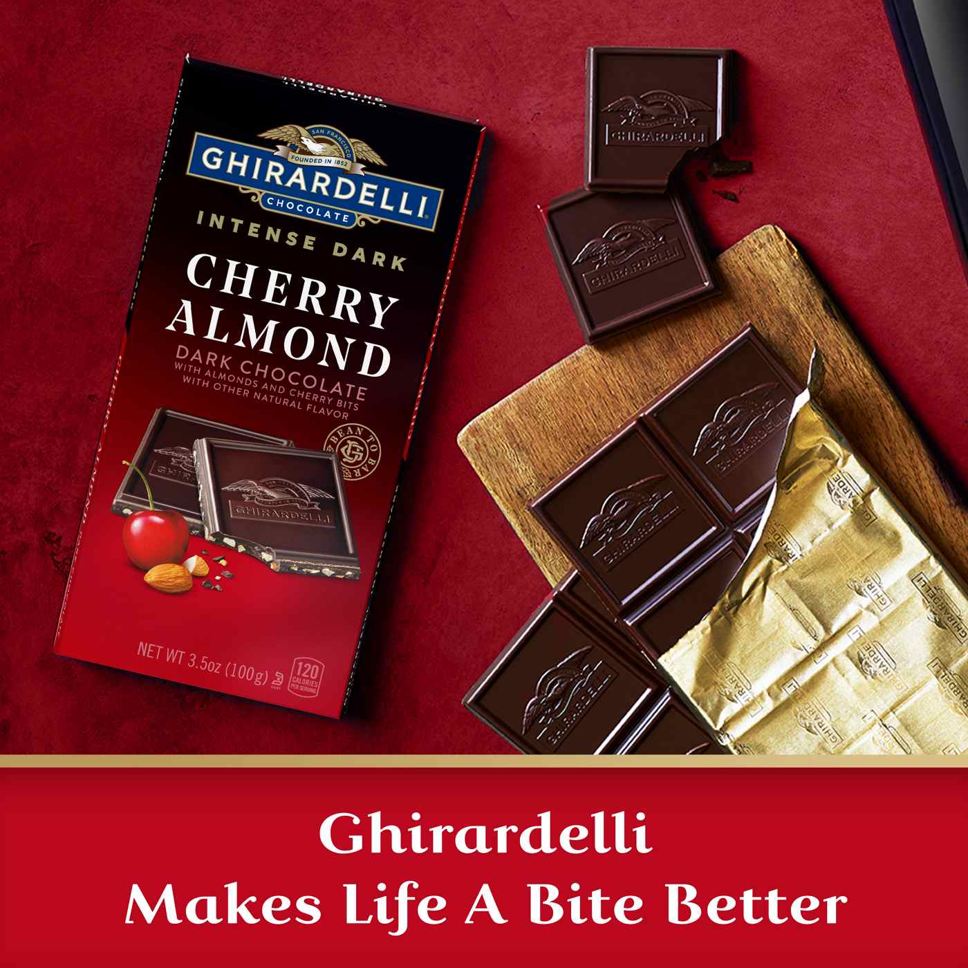 Ghirardelli Intense Dark Cherry Almond Chocolate Bar; image 7 of 7