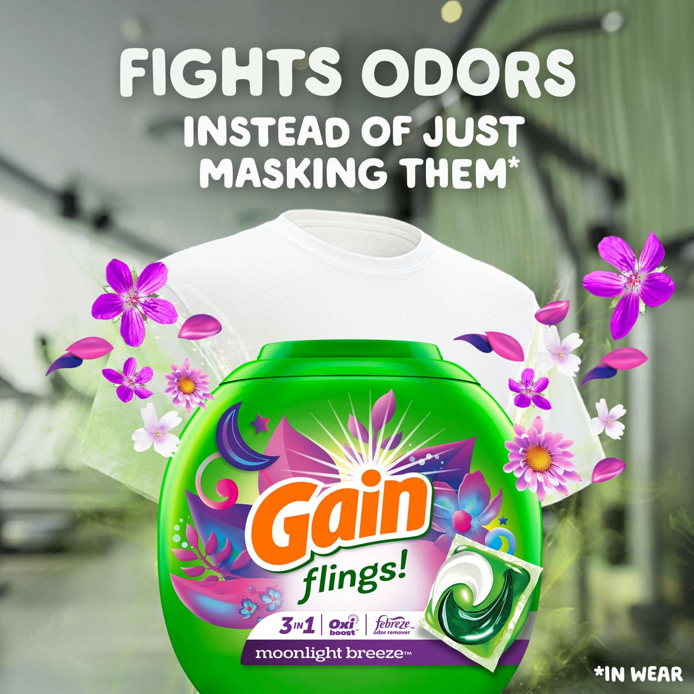 Gain Flings Laundry Detergent Pacs - Moonlight Breeze Scent with Oxi Boost & Febreze; image 2 of 10