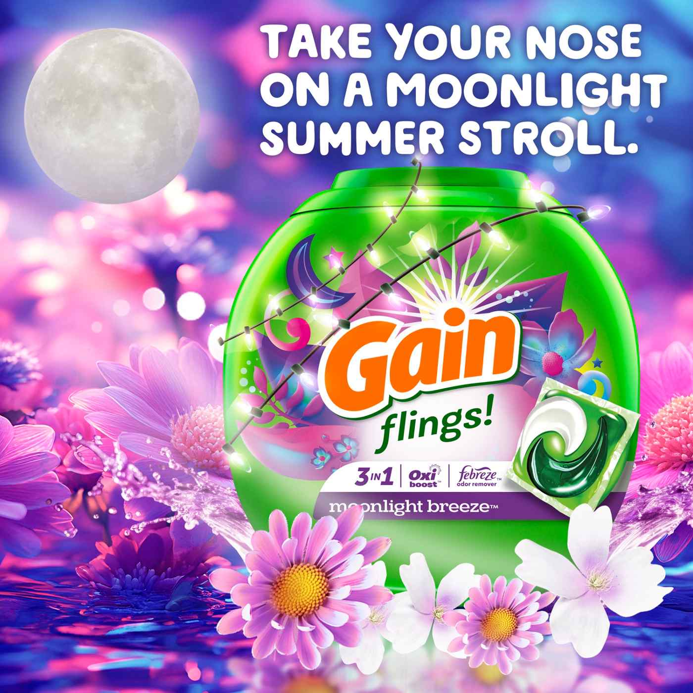 Gain Flings Laundry Detergent Pacs - Moonlight Breeze Scent with Oxi Boost & Febreze; image 6 of 10