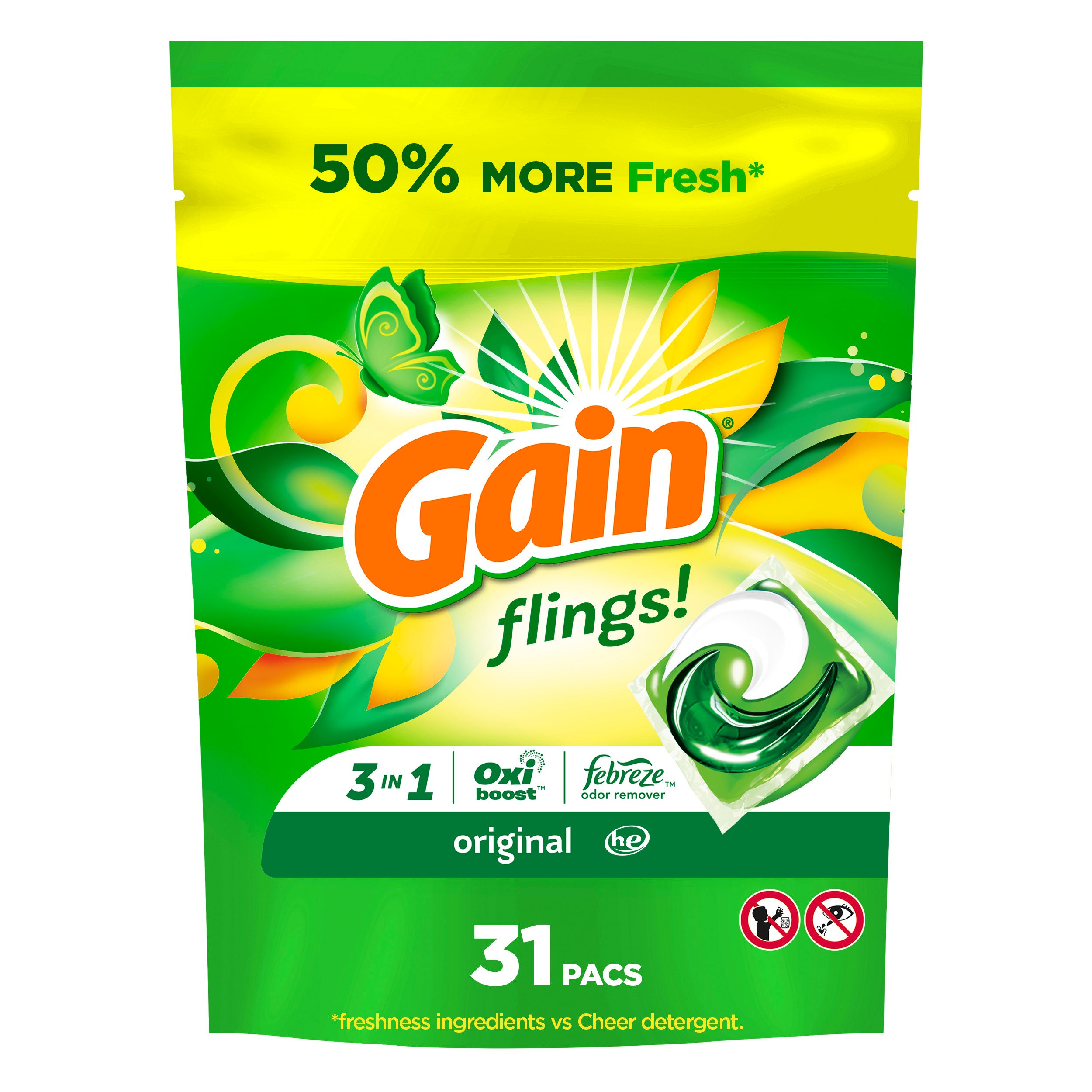 Gain Flings! Oxi Boost Febreze Original HE Laundry Detergent Pacs