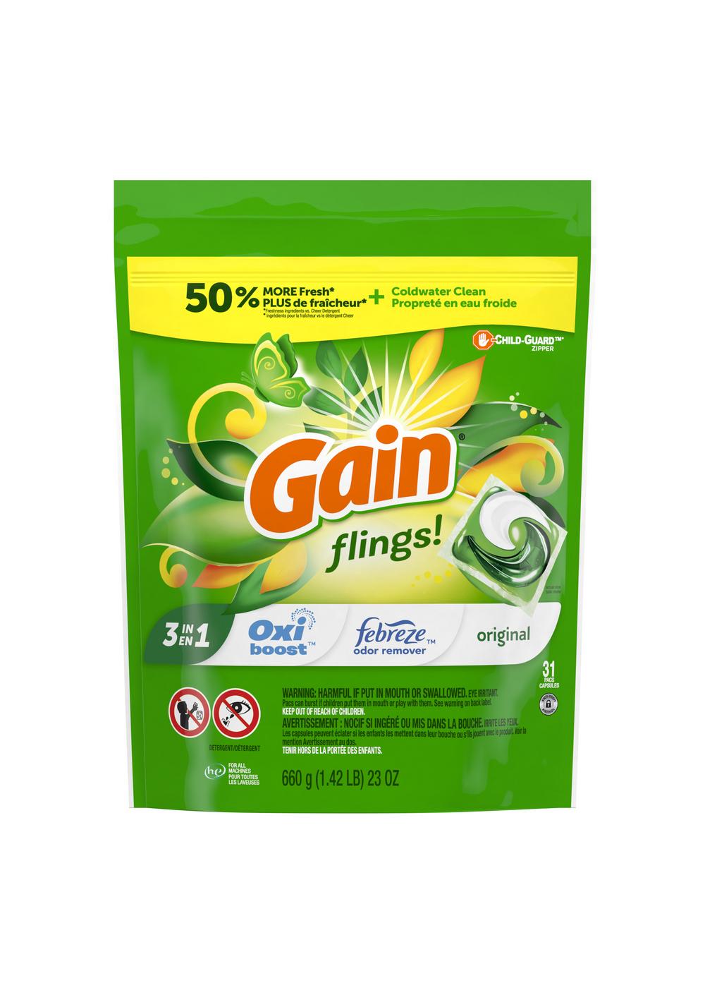 Gain Flings! Oxi Boost Febreze Original HE Laundry Detergent Pacs; image 2 of 9