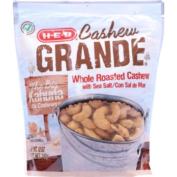 H-E-B Cashew Grande Whole Roasted Cashews with Sea Salt, 12 oz