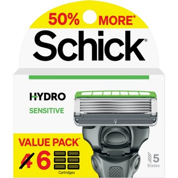 Schick Hydro Sensitive Men's 5 Blade Razor Refills, 6 ct