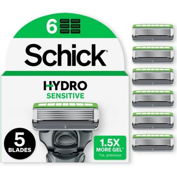 Schick Hydro Sensitive Men's 5 Blade Razor Refills, 6 ct