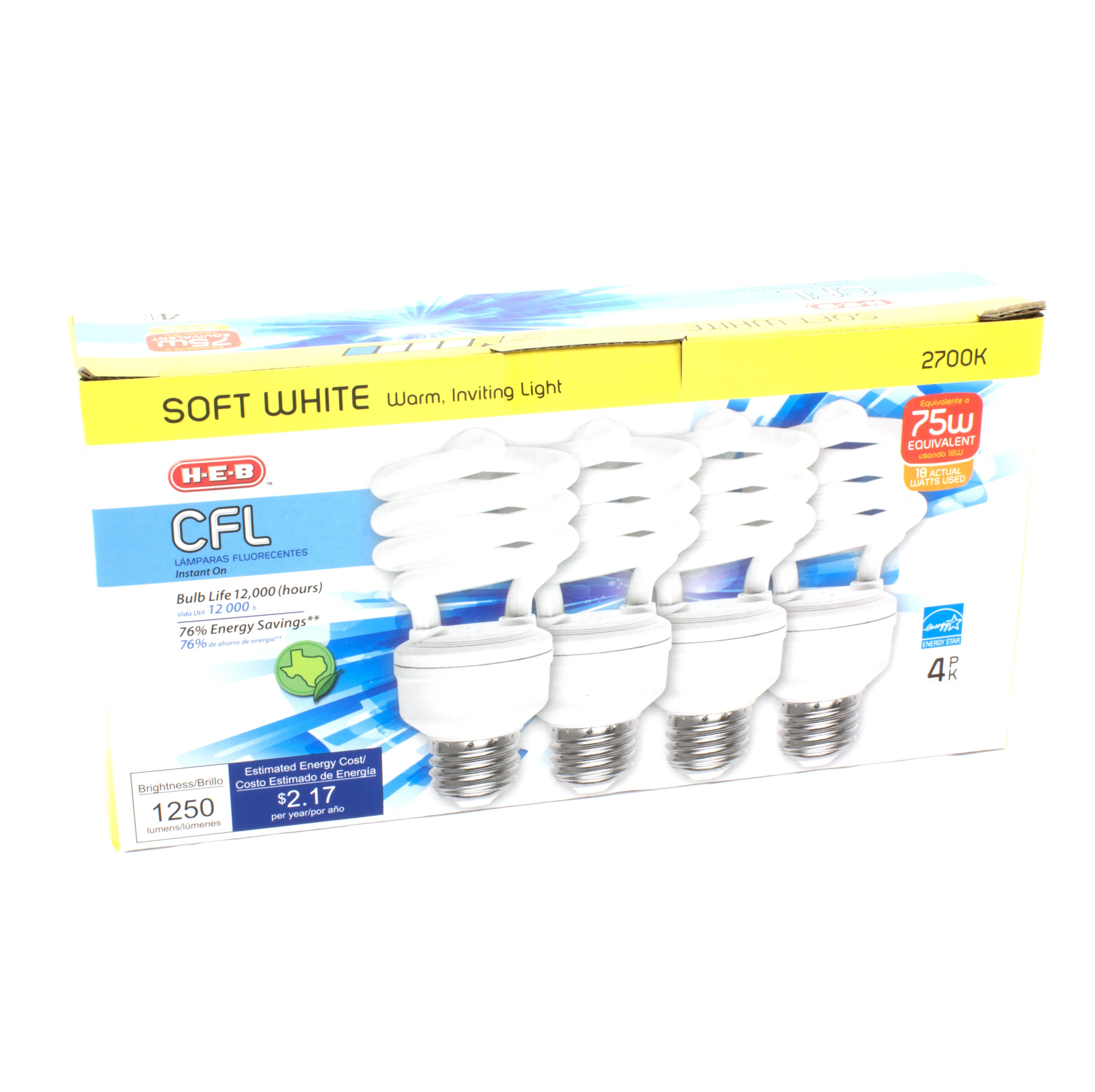 H-E-B Instant On 18-Watt CFL Soft White Light Bulbs - Shop Light bulbs ...