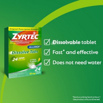Zyrtec Allergy Dissolve Tablets, Cetirizine HCl, Citrus