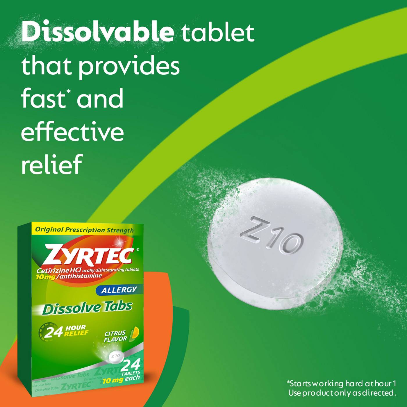 Zyrtec Allergy 24 Hour Relief Dissolve Tablets - 10 mg, Citrus; image 3 of 6