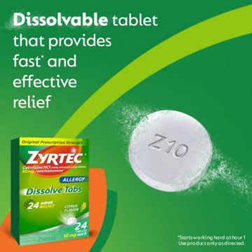 Zyrtec Allergy Dissolve Tablets, Cetirizine HCl, Citrus