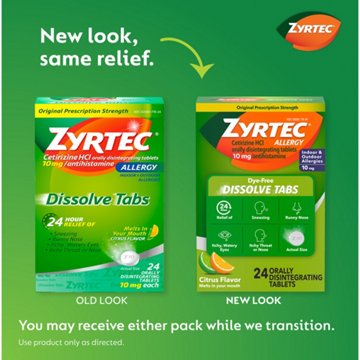Zyrtec Allergy Dissolve Tablets, Cetirizine HCl, Citrus