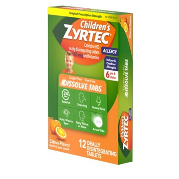 Children's Zyrtec 24 Hr Children's Allergy Dissolve Tablets, Citrus