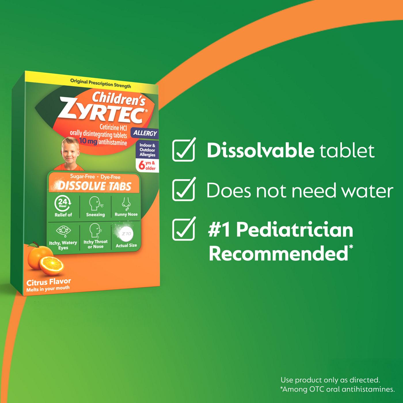 Children's Zyrtec 24 Hr Children's Allergy Dissolve Tablets, Citrus; image 6 of 8