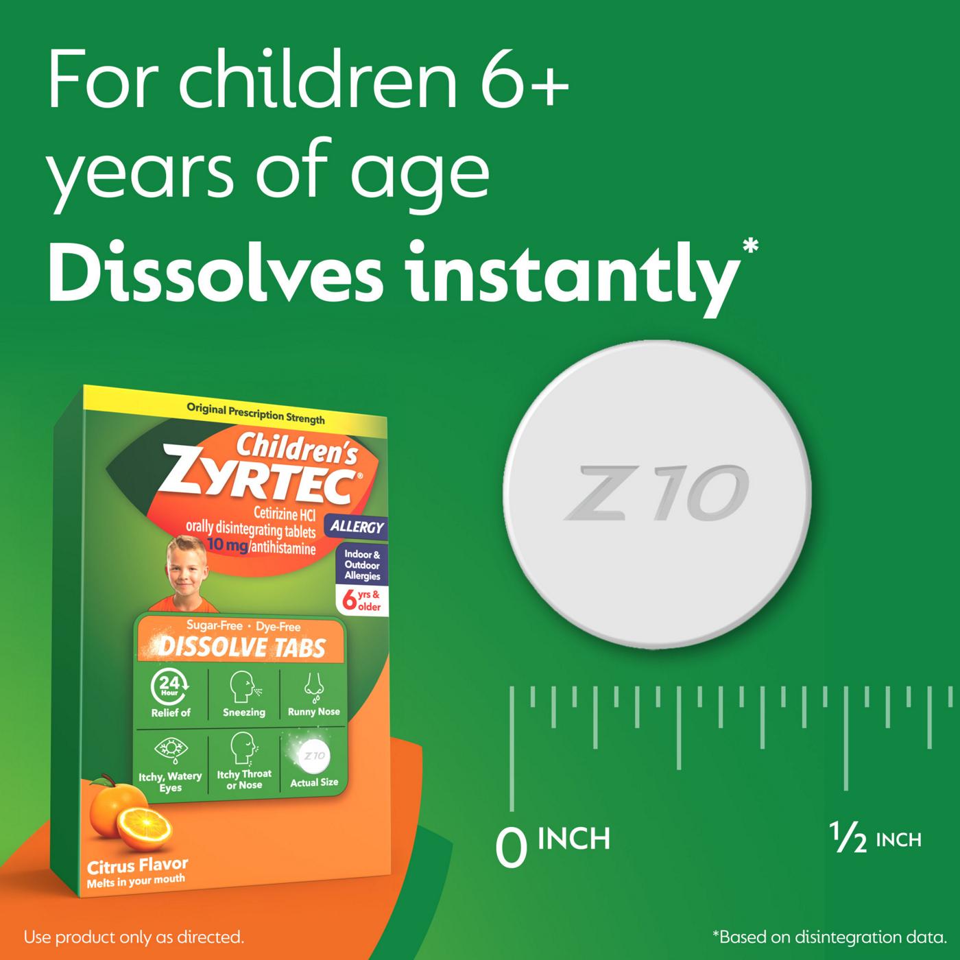 Children's Zyrtec 24 Hr Children's Allergy Dissolve Tablets, Citrus; image 8 of 8