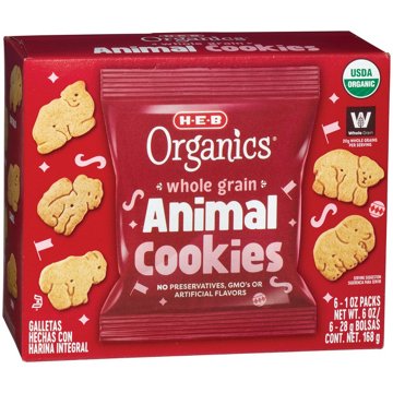 H-E-B Organics Whole Grain Animal Cookies Multipack, 6 ct
