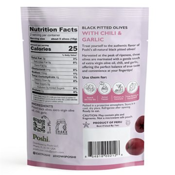 Poshi Snacks Black Olives - Chili & Garlic, 1.1 oz