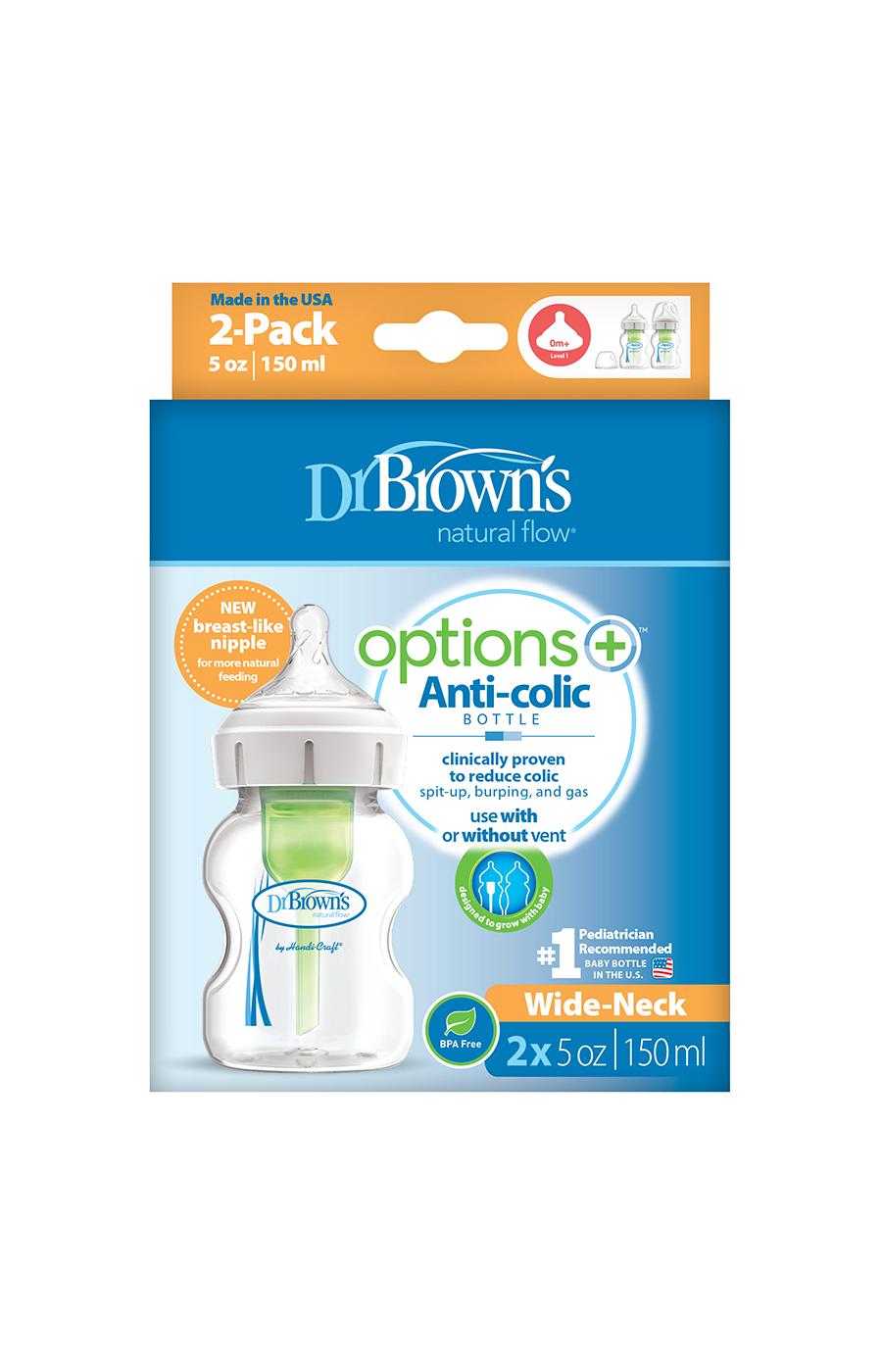 Dr. Brown's Options+ Anti-Colic Wide-Neck 5 oz Bottles; image 1 of 2